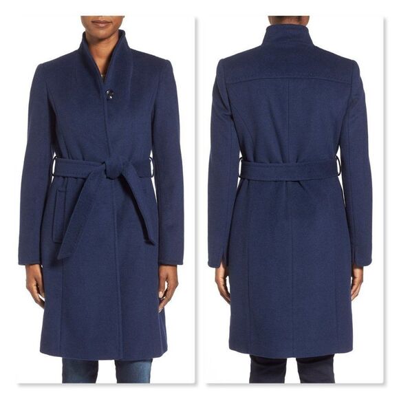 ELLEN TRACY Belted Wool Blend Stand Collar Coat - Picture 1 of 8